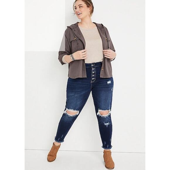 Kancan Plus Size Skinny Curvy High‎ Rise Button Fly Frayed Raw Hem Jeans Size 14 - Picture 2 of 10